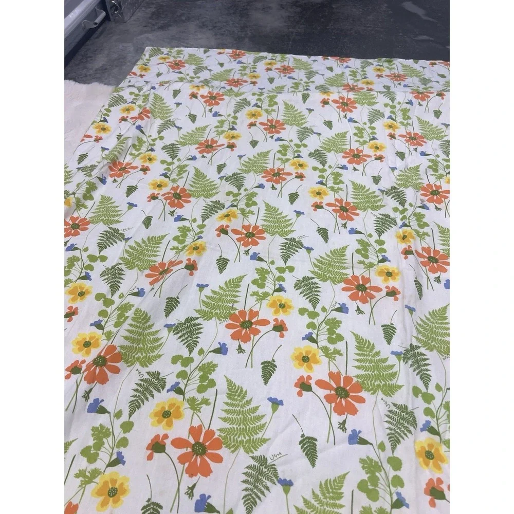 VTG Vera Neumann Fern Orange Rectangle  Floral MCM Tablecloth 60